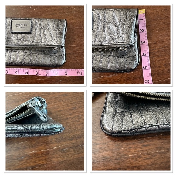 Gun Metal Vera Wang Faux Croc Wristlet w/ Fold Over Feature & Card Slots Inside - Picture 3 of 4